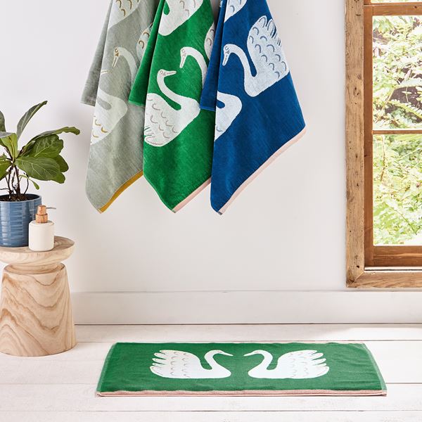 Swim Swam Swan Bath Mat - Mint Leaf